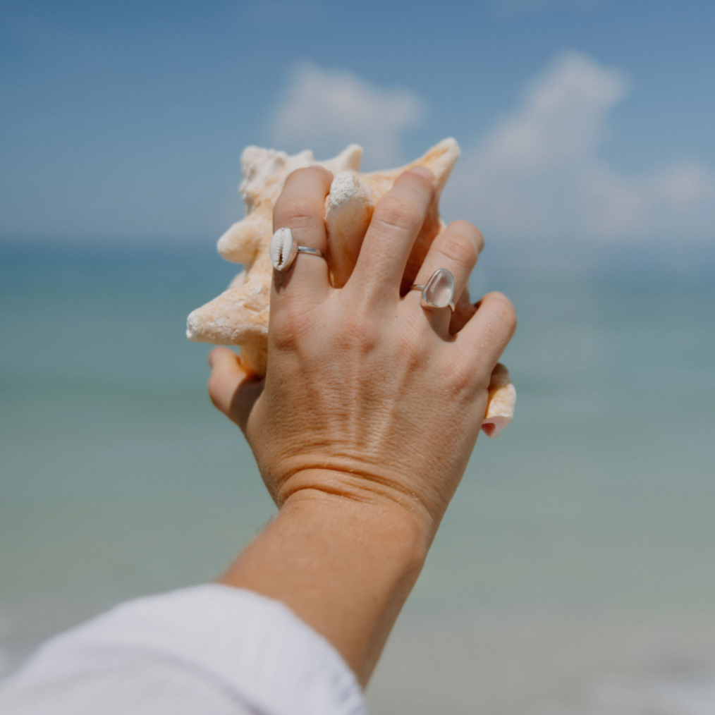 White Sea Glass Ring (Handmade) - Pau Hana Surf Supply