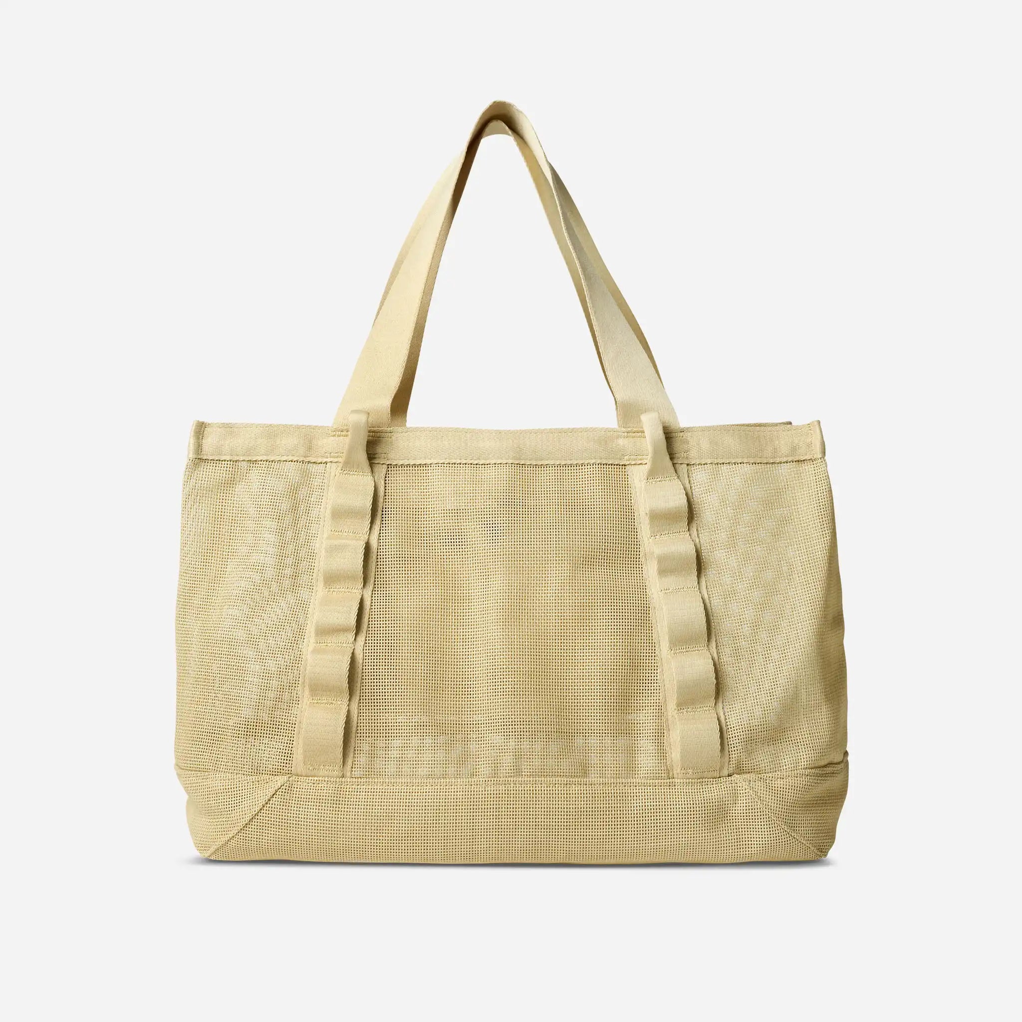 Beige tote bag on a light gray background