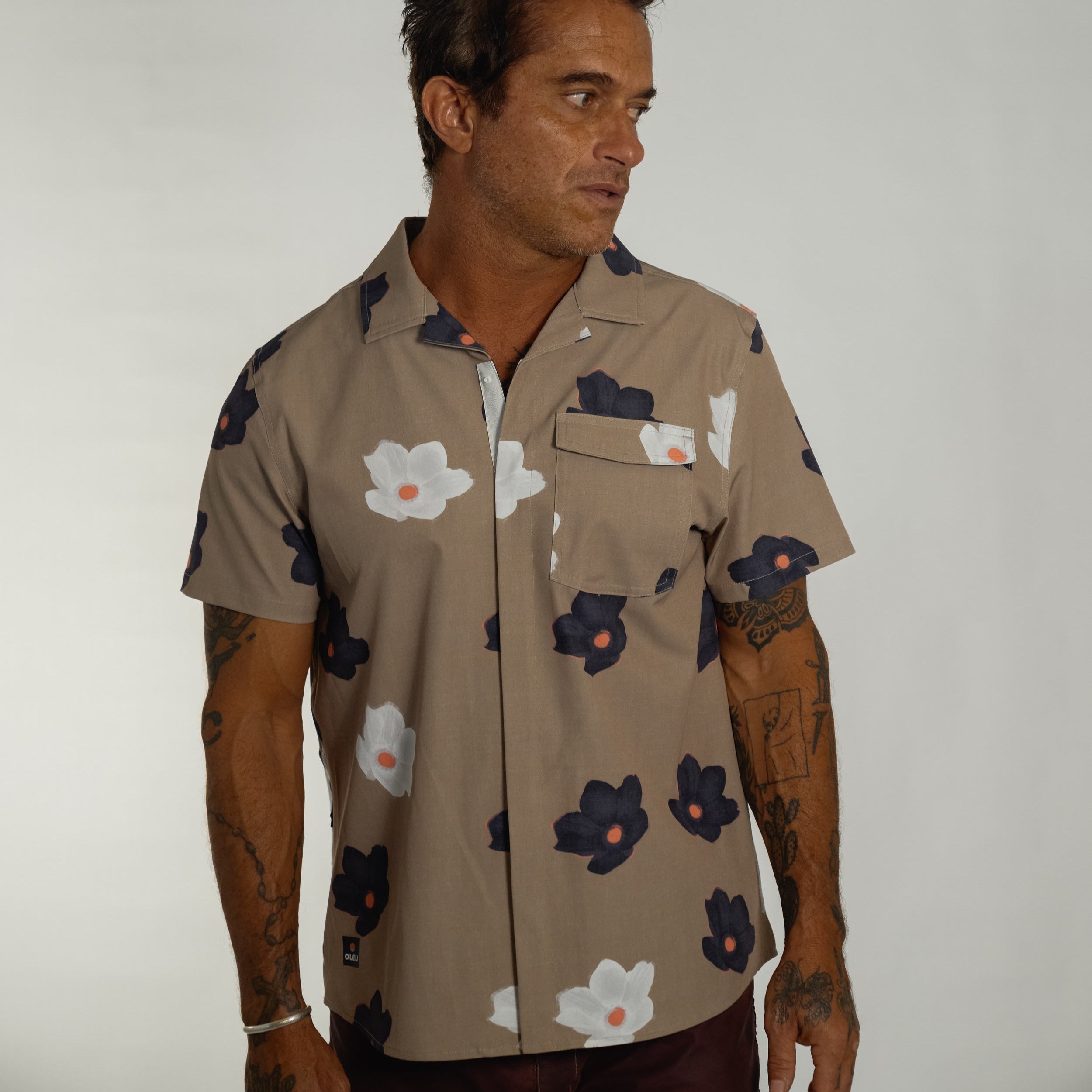 OLEU UV QUICK-DRY BOARDSHIRT - FLOATERS DARK SAND