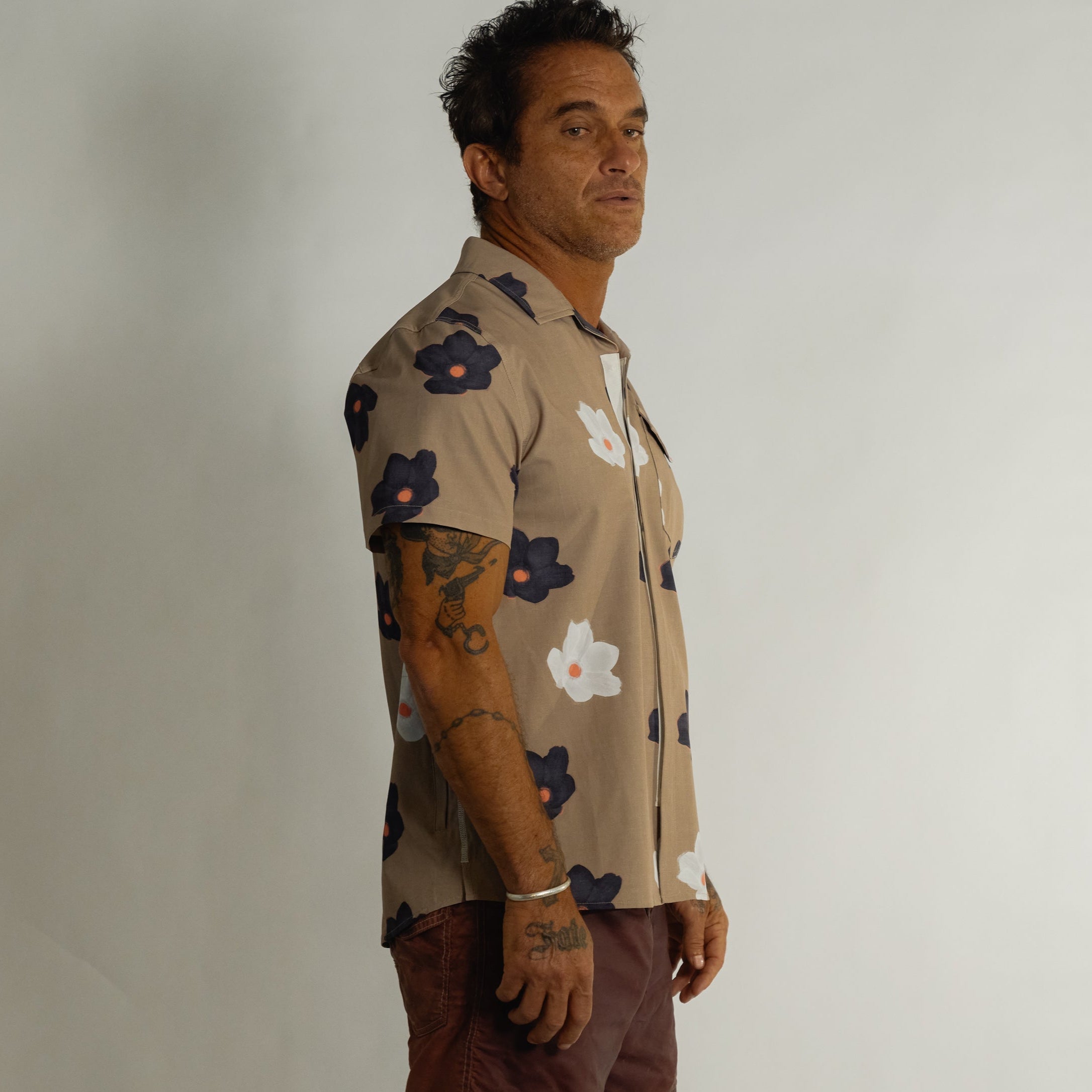 OLEU UV QUICK-DRY BOARDSHIRT - FLOATERS DARK SAND