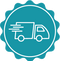 "Fast shipping icon: delivery truck in teal circle badge for Pau Hana surf gear transport"