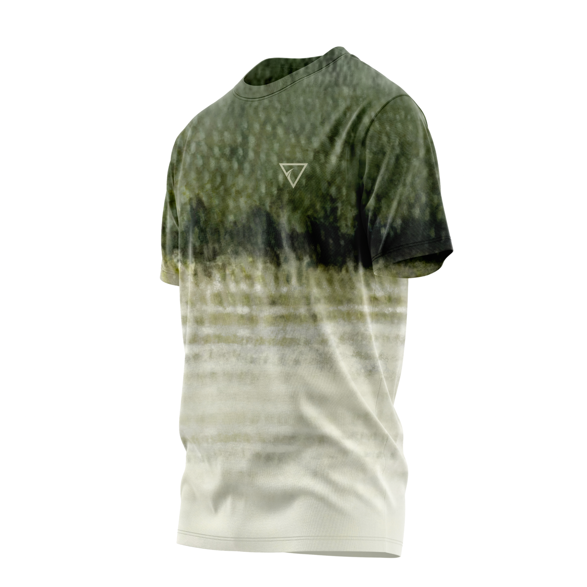 Tie-dye t-shirt with green and white gradient on a white background