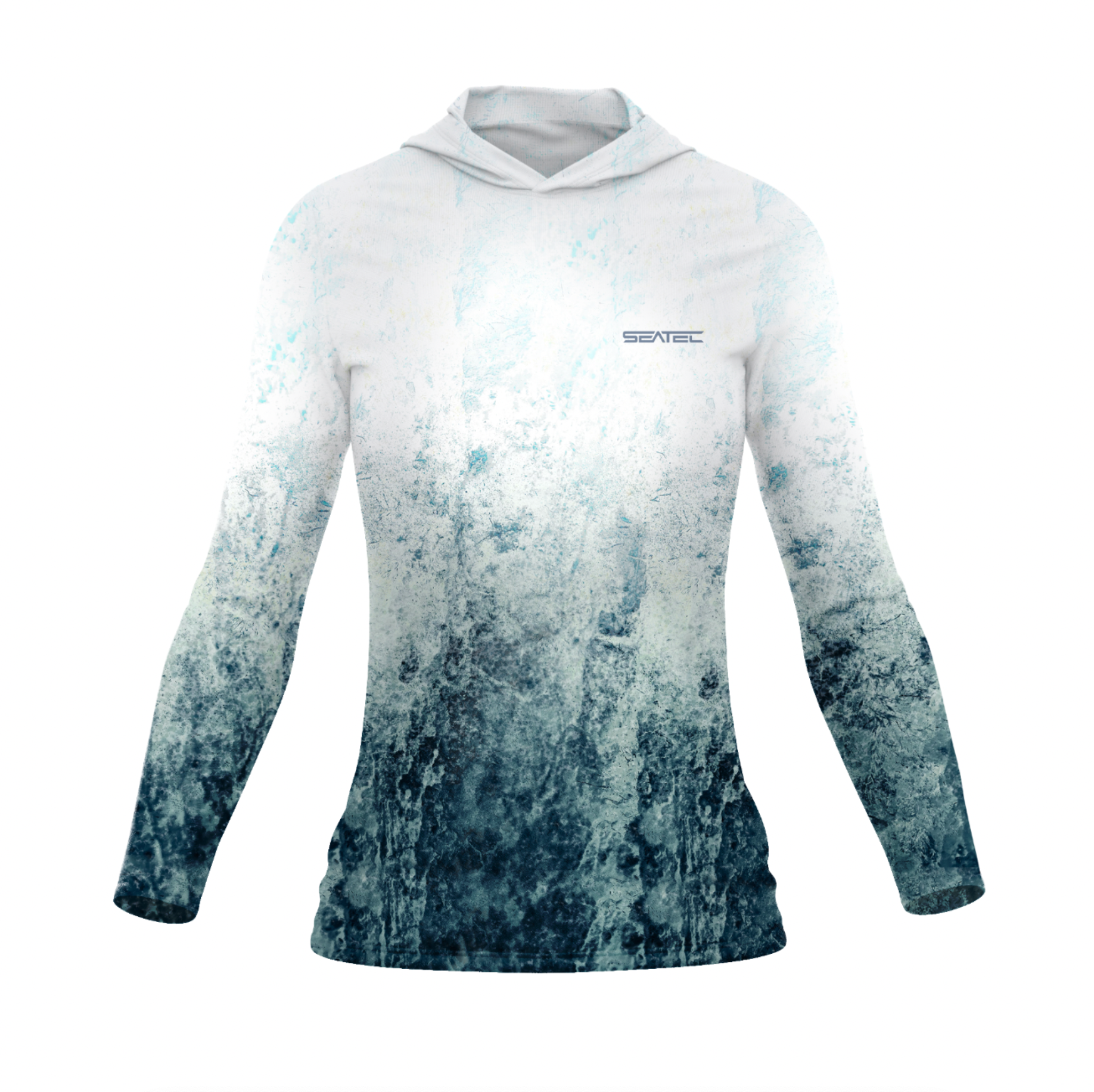 Gradient hoodie with a brand logo on a white background