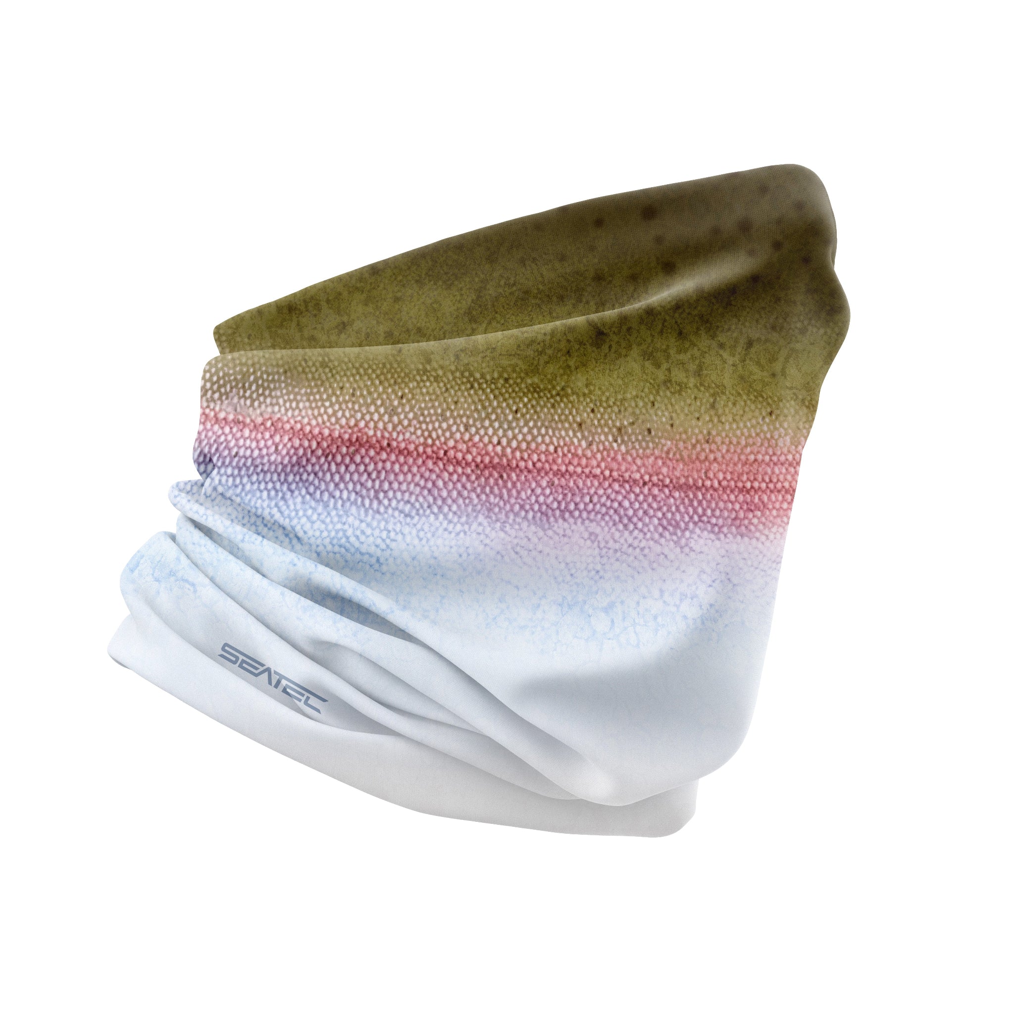 Multicolored neck gaiter with gradient design on a white background